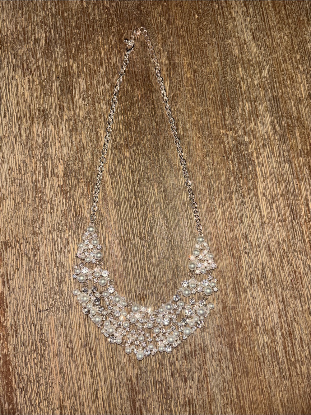 Pearl & Crystal Cluster Statement Necklace - White